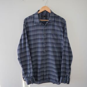 Classic Navy Plaid John Varvatos Men's Collared Button Luxury Cotton Dress Shirt